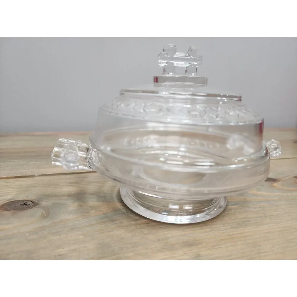 Vintage 1880s Doyle & Co EAPG Pressed Glass Two Band Butter Cheese Dish Jar Lid